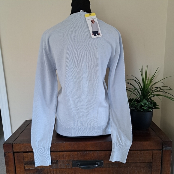 Calvin Klein Jeans V-Neck Sweater Women's Small Pale Blue Cotton Knit Top - Picture 4 of 13
